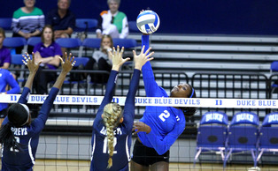 Senior Jeme Obeime recorded eight kills and a career-best 22 digs in Duke's four-set win against Campbell Tuesday night. Senior Jeme Obeime recorded eight kills and a career-best 22 digs in Duke's four-set win against Campbell Tuesday night.