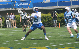 Sophomore Myles Jones tallied three goals in the Blue Devils' victory against Johns Hopkins. Sophomore Myles Jones tallied three goals in the Blue Devils' victory against Johns Hopkins.
