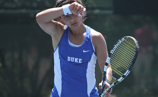 Senior Hanna Mar concluded her singles career as a Blue Devil with 100 career victories. Senior Hanna Mar concluded her singles career as a Blue Devil with 100 career victories.