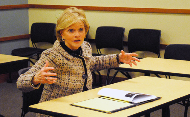 Former Gov. Bev Perdue speaks to a seminar class at the Sanford School of Public Policy Tuesday. Late last week, Purdue was chosen to be a distinguished fellow at the University starting this Fall.