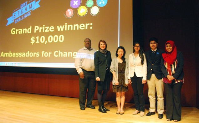 (from left to right) Sophomores Rebecca Lai, Suhani Jalota, Kehaan Manjee and Saffana Humaira won the STEAM challenge.