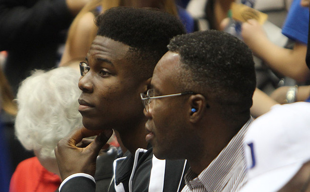 Semi Ojeleye sits at the Duke-Georgia State game on his official visit to Duke earlier in the season.