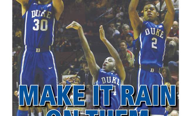 After Duke's 79-60 win against Florida State in which the Blue Devils made 11-of-18 3-pointers, this week's Sportswrap is titled, "MAKE IT RAIN ON THEM NOLES." (Photo credit: Faith Robertson/The Chronicle)