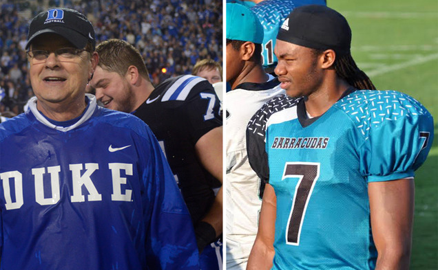 David Cutcliffe (left) signed four four-star recruits in his 2014 recruiting class, including quarterback Nicodem Pierre (right).