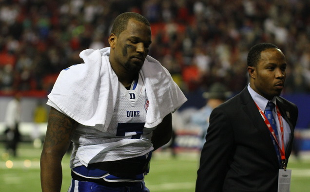 Duke quarterback Anthony Boone could not hide the emotion following a 52-48 loss to Texas A&M in the Chick-fil-A Bowl.