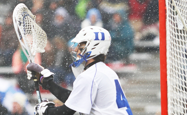 Duke goalie Dan Wigrizer spent some time on the bench after surrendering a number of early goals.