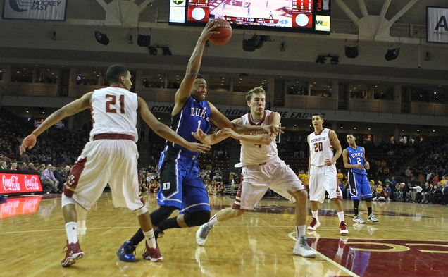 Freshman Jabari Parker notched a career-high 29 points and 16 rebounds as the Blue Devils ran away with a 21-point win at Boston College.