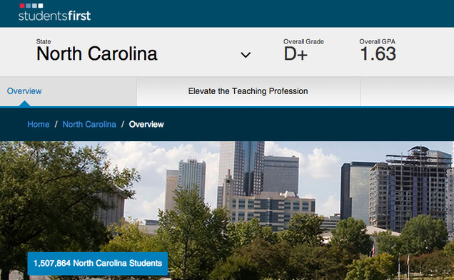 StudentsFirst, a Sacramento, Calif.-based advocacy group, gave North Carolina a D+ in their annual “report card” study of the nation’s state education systems.