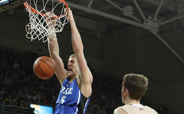 Mason Plumlee recorded a double double with 19 points and 10 rebounds in Duke's narrow win against Boston College.