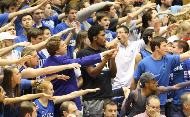 Duke signee Justise Winslow spent the second half of Monday's win against Virginia watching the game with the Cameron Crazies.