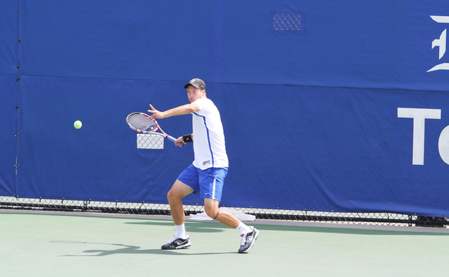 Jason Tahir notched victories in both singles and doubles action to help Duke top Winthrop 4-0 and advance to the next round of the NCAA Team Championship.