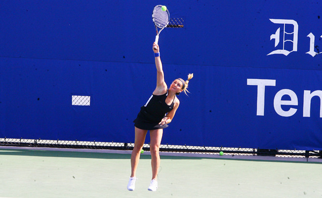 Sophomore Annie Mulholland won her first set of singles but never finished the match.