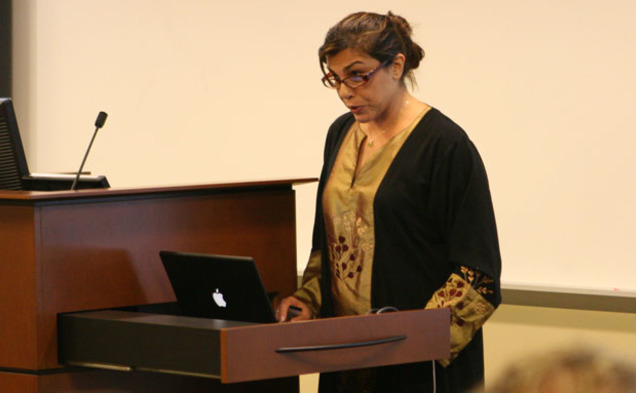 Negar Mottahedeh, associate professor of literature, emphasizes the importance of social media in Iran during its post-election turmoil earlier this year. Mottahedeh spoke as a part of the “Witnessing Iran” event Wednesday.