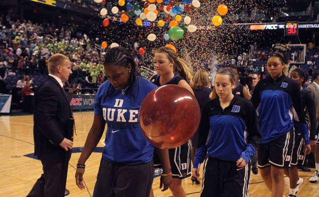 The Blue Devils could not keep up with Notre Dame's Kayla McBride and Jewell Loyd, who combined for 51 points to down the Blue Devils for a third time this year.
